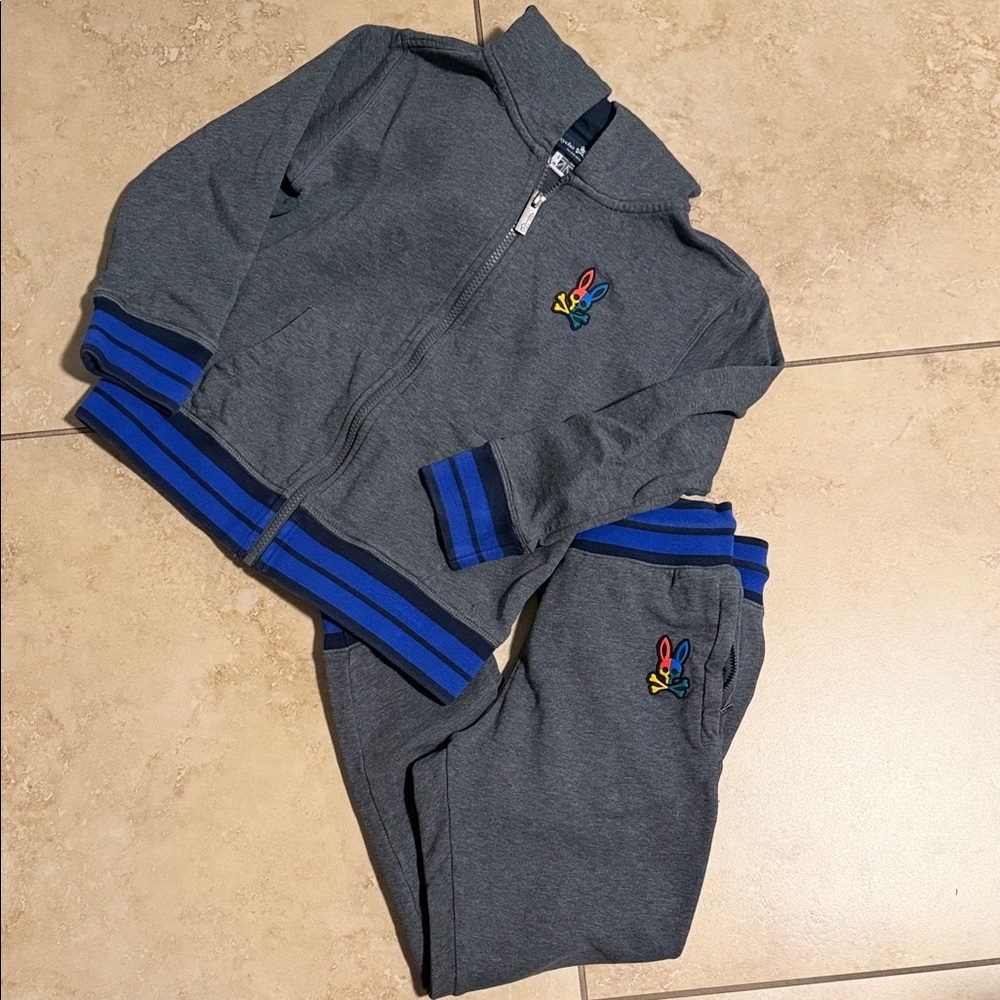 Psycho Bunny Gray and Blue Kids Jogger Set